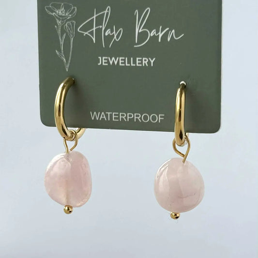 Gemstone Drop Huggies Rose Quartz