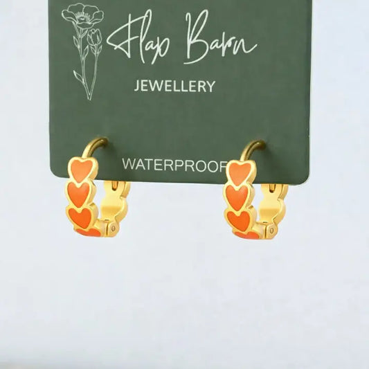 Enamel Orange Heart Huggies