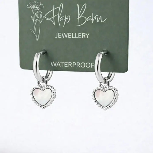 Pearlescent Heart Huggies Silver