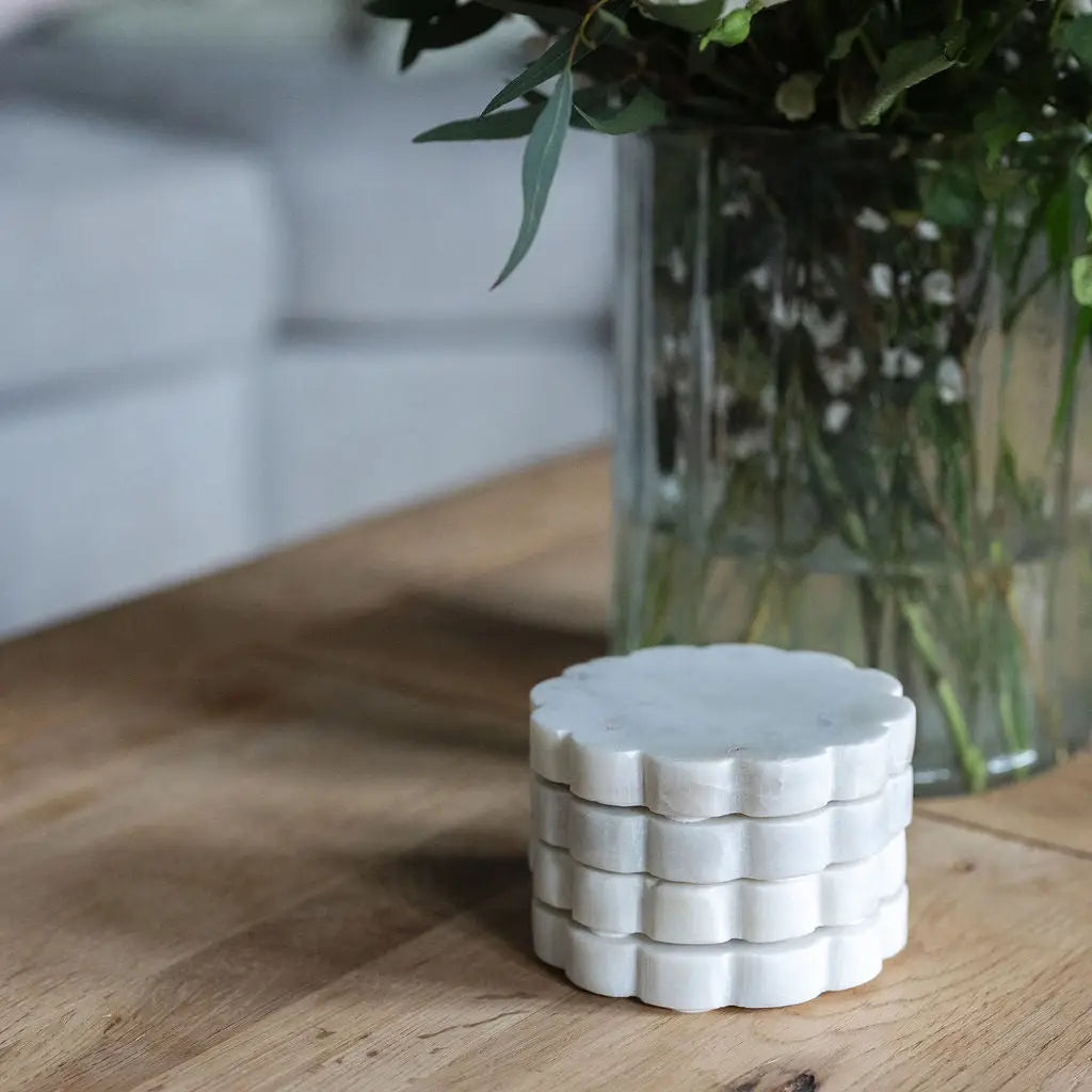 White Marble Scallop Coasters
