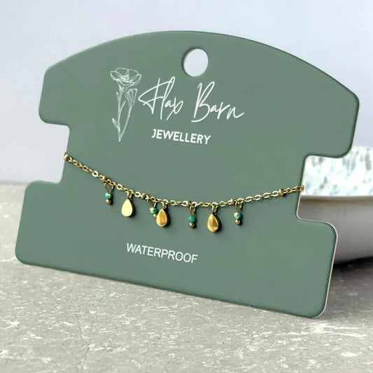 Teardrop & Green Bead Bracelet