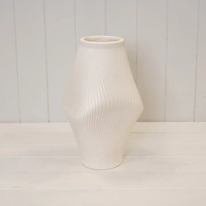 Modern Beige Ribbed Vase
