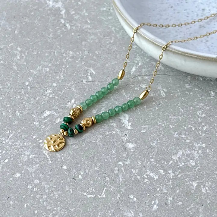 Green Beaded Disc Necklace