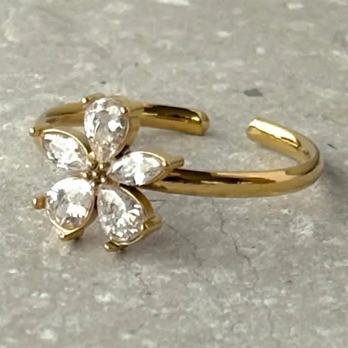 Zirconia Flower Open Ring