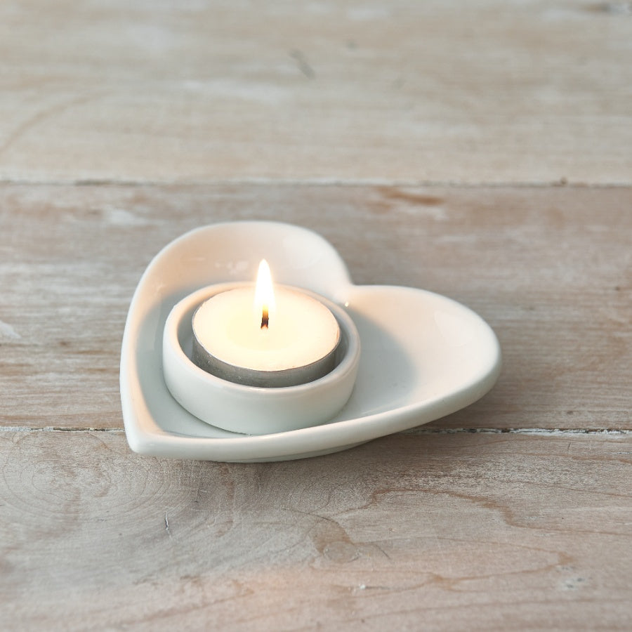 White Ceramic Heart Tea Light Holder