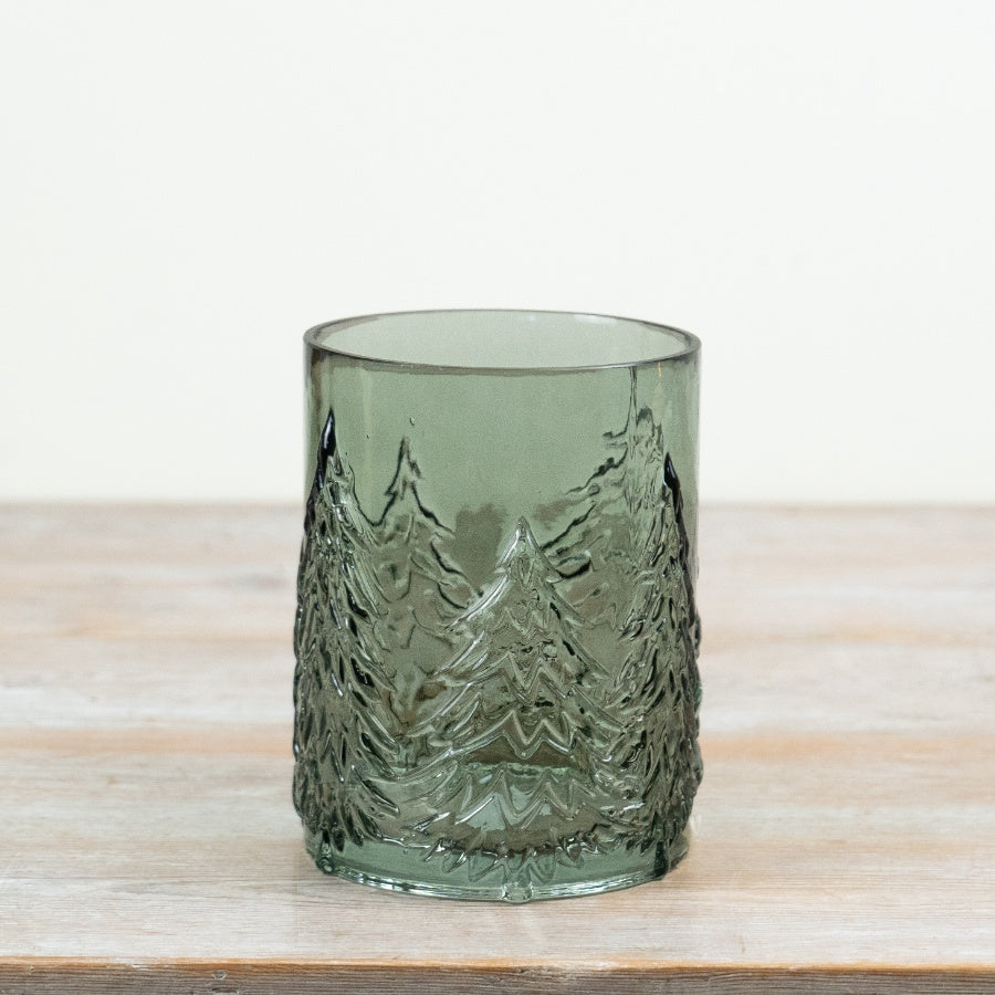 Green Glass Christmas Tree Candle Holder