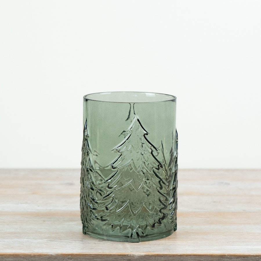 Green Glass Christmas Tree Candle Holder
