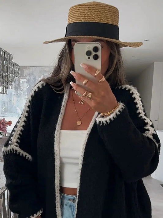 Contrast Knit Cardigan